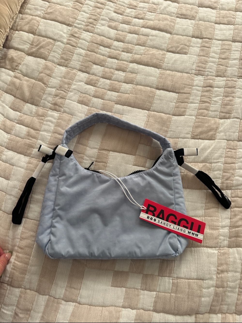 BAGGU Powder Blue sandy liang black bow bag